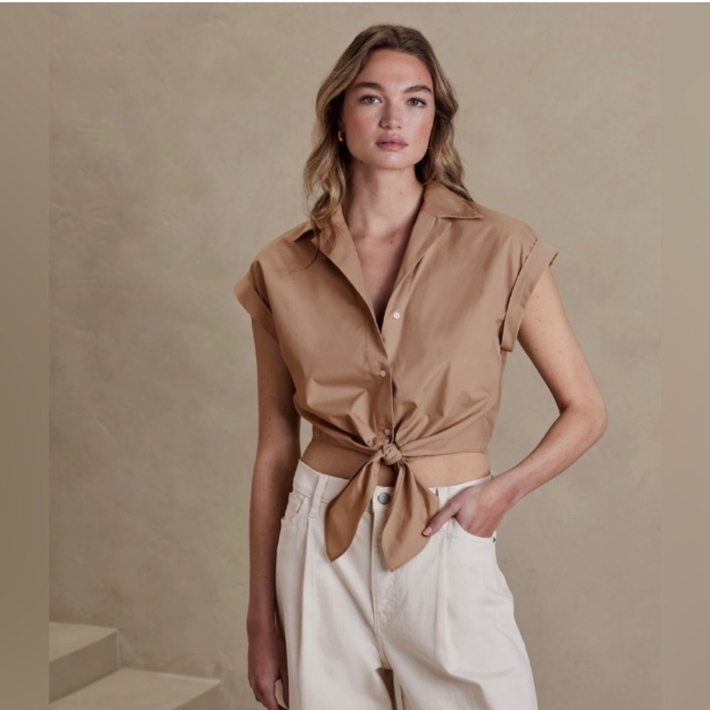 NWT! Banana Republic Maverick Tan Tie-Front Cropped Top - Multiple Sizes